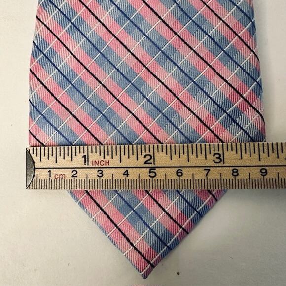 NAUTICA Men's 100% Silk Classic Necktie Designer Plaid/Check Pink/Blue EUC - Picture 4 of 10